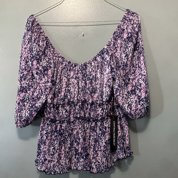 NWT BOHO style top with puffy sleeve on or off shoulder style size small purple - Picture 1 of 5